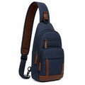 Brusttasche 18 x 8 x 32 cm aus Textil in Dunkelblau Braun mit verstellbarem Schultergurt