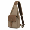 Umhängetasche 18 x 8 x 32 cm aus Canvas und Kunstleder in Beige Braun mit verstellbarem Schultergurt