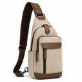 Umhängetasche 18 × 10 × 32 cm aus Textil in Beige Braun mit Reißverschluss und mehreren Fächern