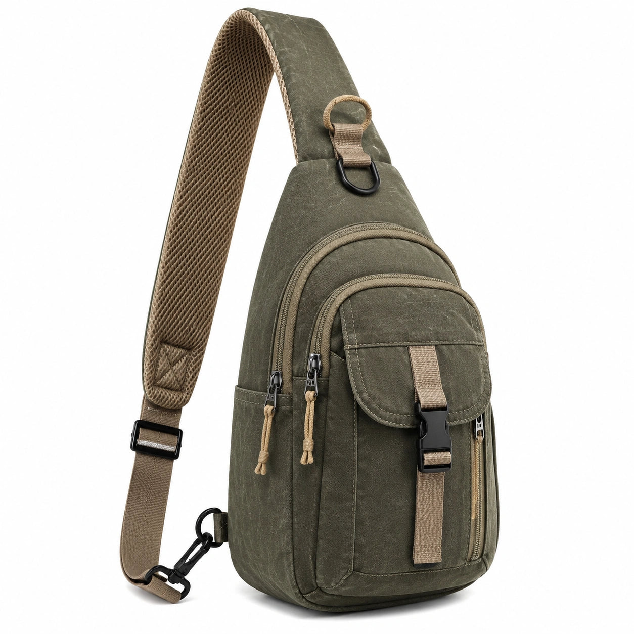 Umhängetasche 20 x 9 x 32 cm aus Textil Olivgrün mit mehreren Fächern