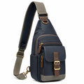 Sling-Rucksack 18 x 8 x 32 cm aus Textil in Navy Braun Khaki mit verstellbarem Schultergurt