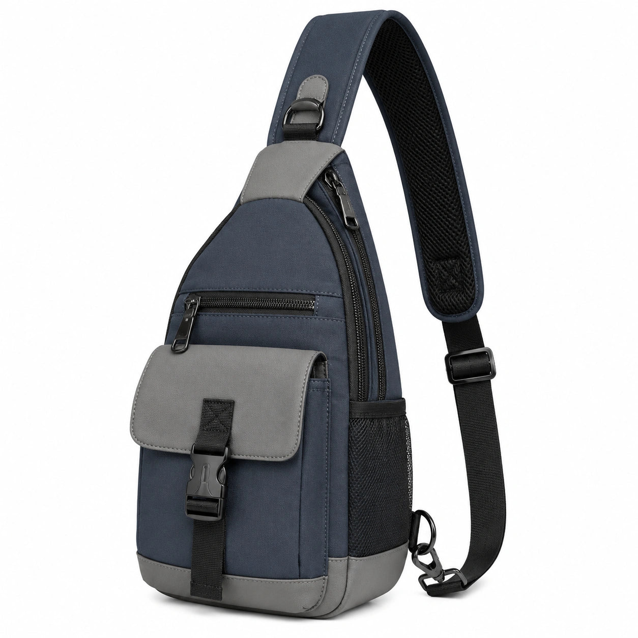 Umhängetasche 18 x 8 x 32 cm aus Textil in Dunkelblau Grau mit verstellbarem Schultergurt