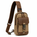 Umhängetasche 18 × 8 × 30 cm aus Textil und Kunstleder in Khaki Braun mit verstellbarem Schultergurt