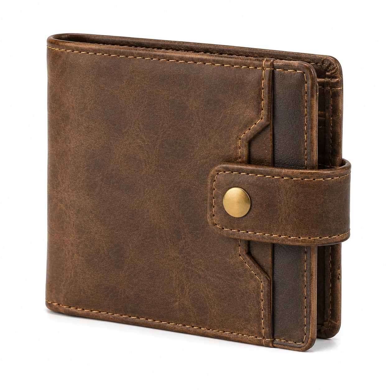 Geldbörse 12 x 2 x 9 cm aus braunem Leder mit Druckknopf im Vintage-Stil