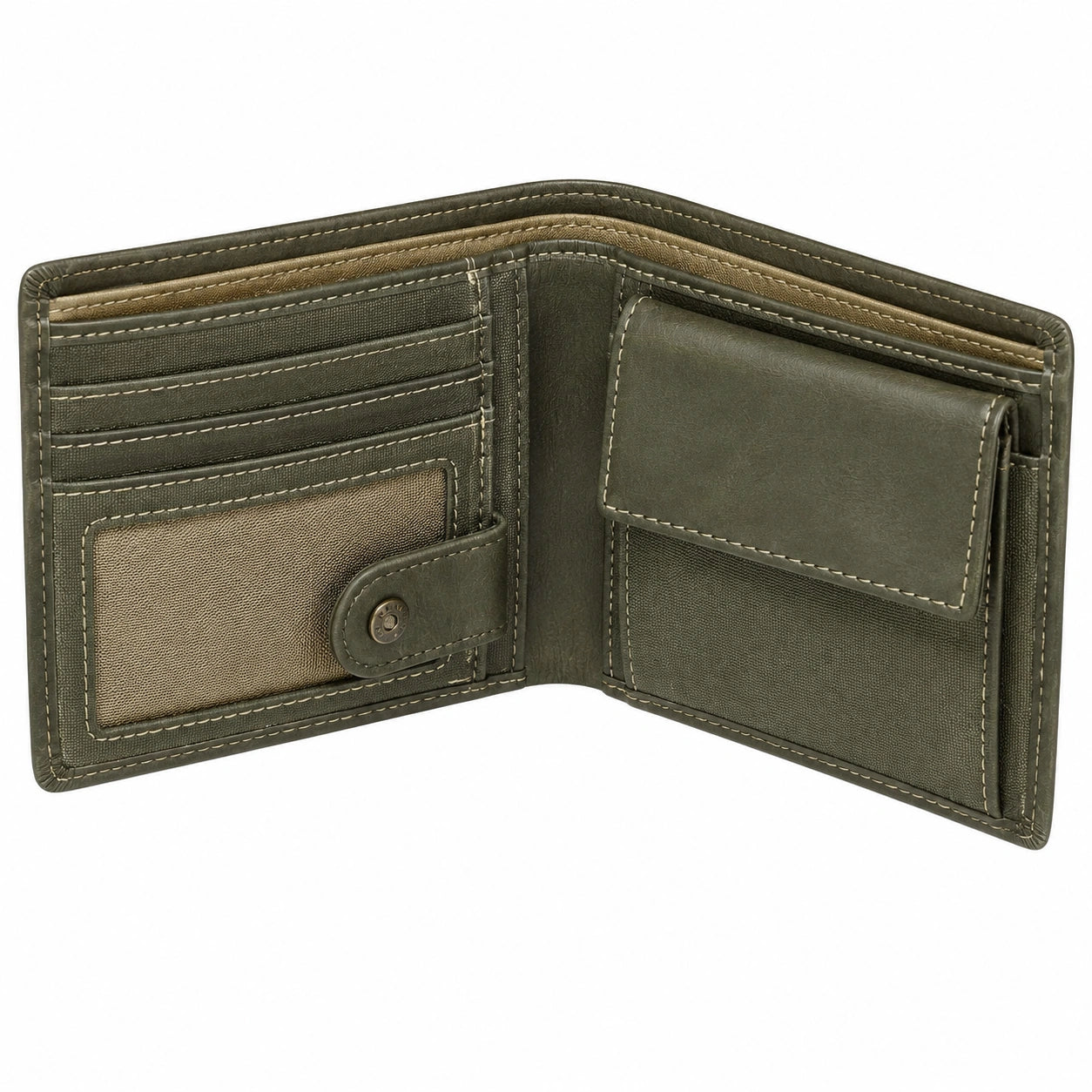 Herren Geldbörse 12 x 9.5 x 2 cm aus Kunstleder olivgrün-braun mit Kartenfächern und Münzfach