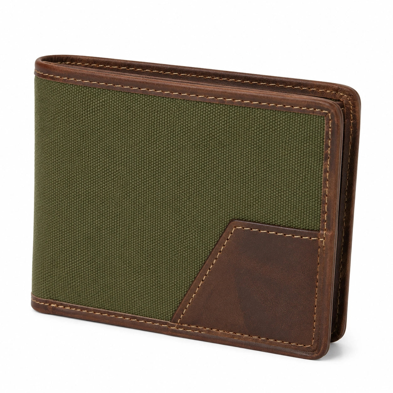 Herren Geldbörse 11.5 x 9.5 x 1.5 cm aus Canvas und Kunstleder Olivgrün Braun im Bifold-Stil