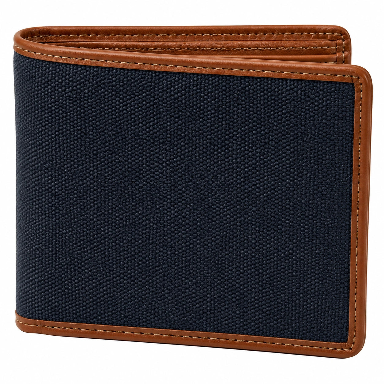 Geldbörse 12 x 9.5 x 1.5 cm aus Textil und Kunstleder in Dunkelblau Braun - klassisches Klappdesign