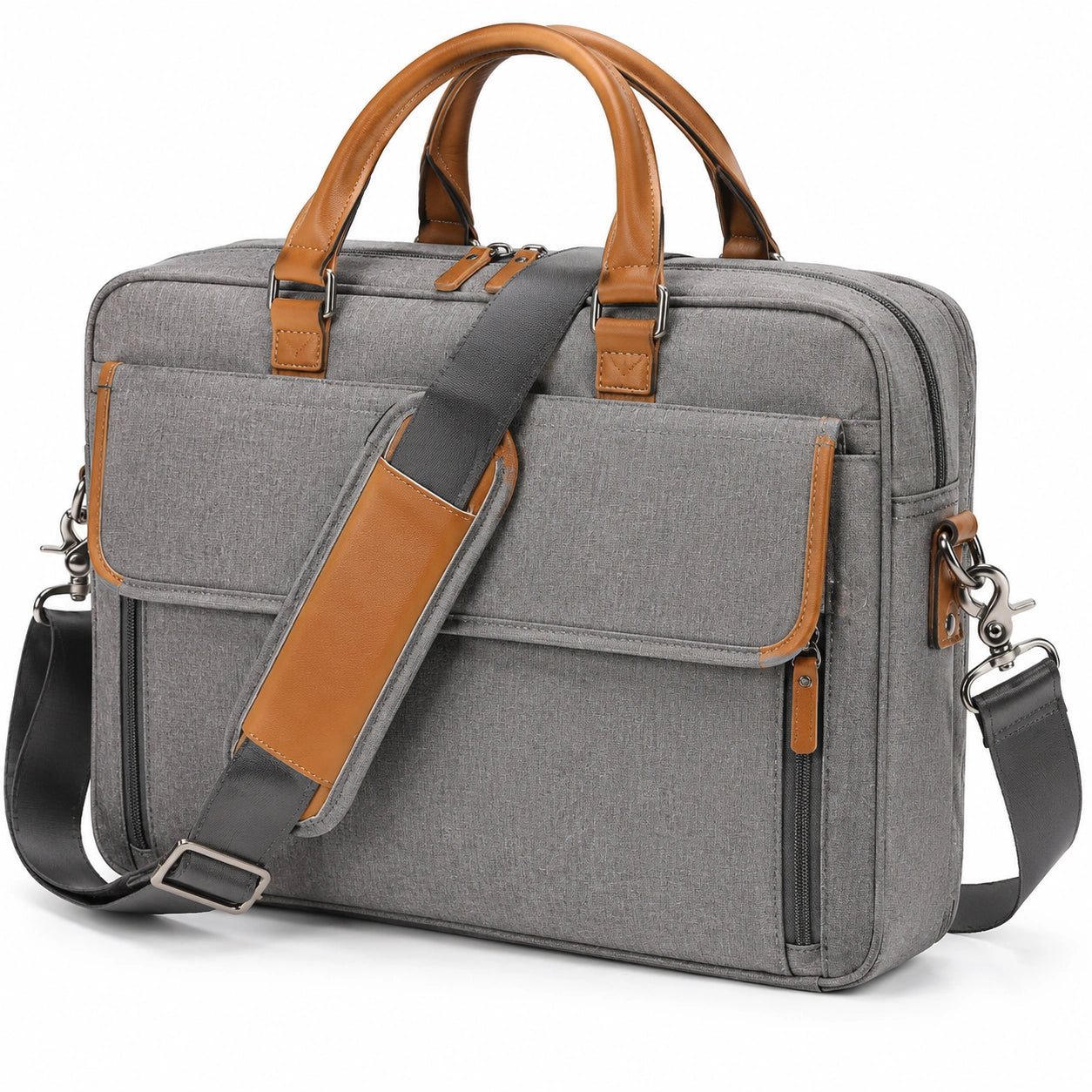 Laptoptasche 42 x 10 x 32 cm Grau mit Kunstlederbesatz Business mit Schultergurt