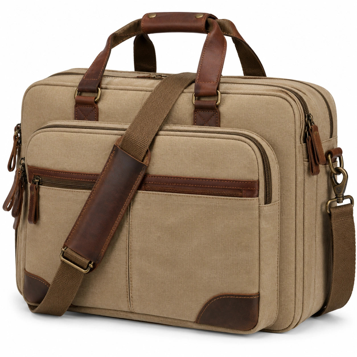 Reisetasche 45 x 20 x 32 cm aus Canvas Khaki Braun mit Schultergurt und Reißverschluss