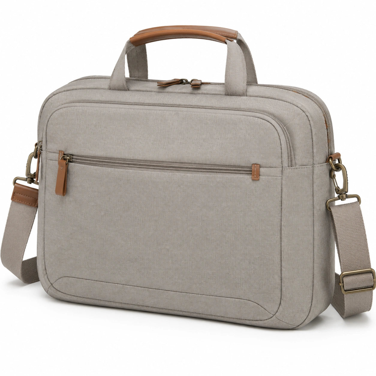 Laptoptasche 40 x 10 x 30 cm aus Textilgewebe in Beige mit Schultergurt und Reißverschluss