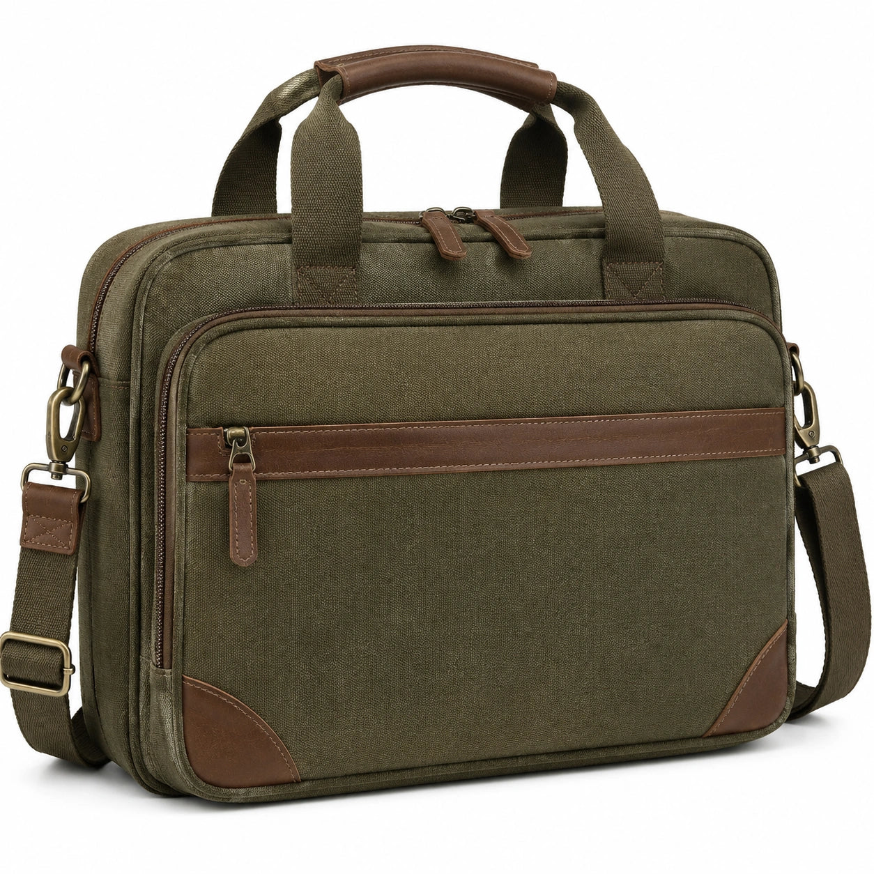 Laptoptasche 42 x 12 x 32 cm Canvas Olivbraun mit Schultergurt im Vintage-Stil