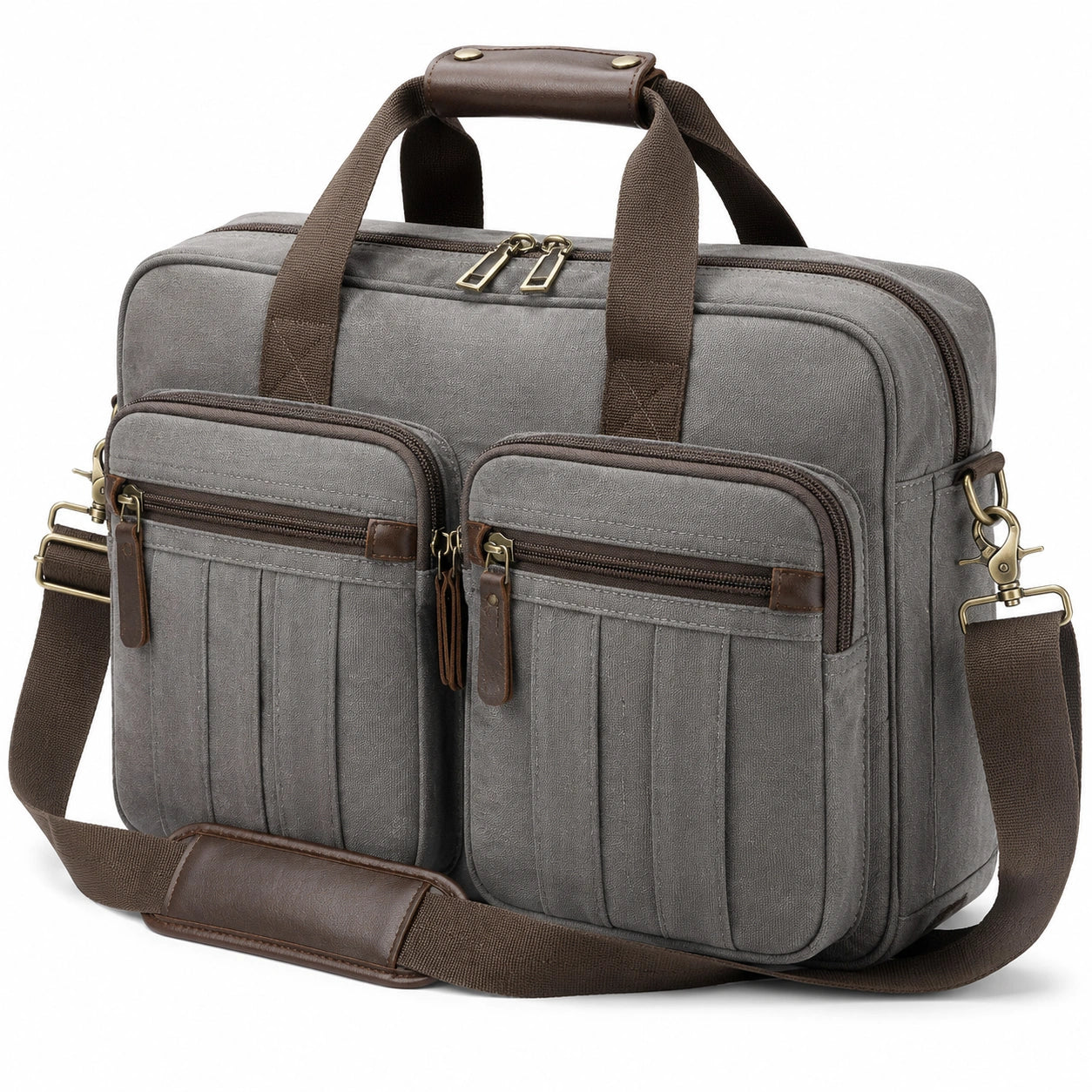 Aktentasche 42 x 14 x 32 cm aus Textilmaterial Grau Braun mit Schultergurt und mehreren Fächern