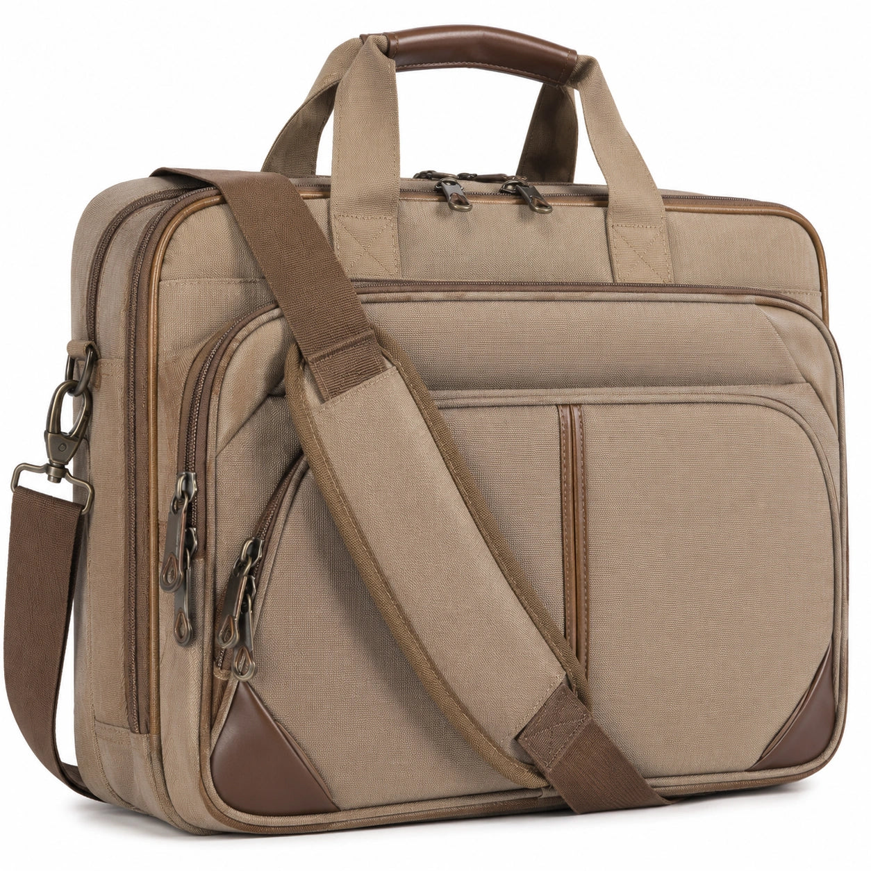 Aktentasche 43 x 15 x 32 cm aus Canvas in Beige für Laptop mit Mehrfachfächern