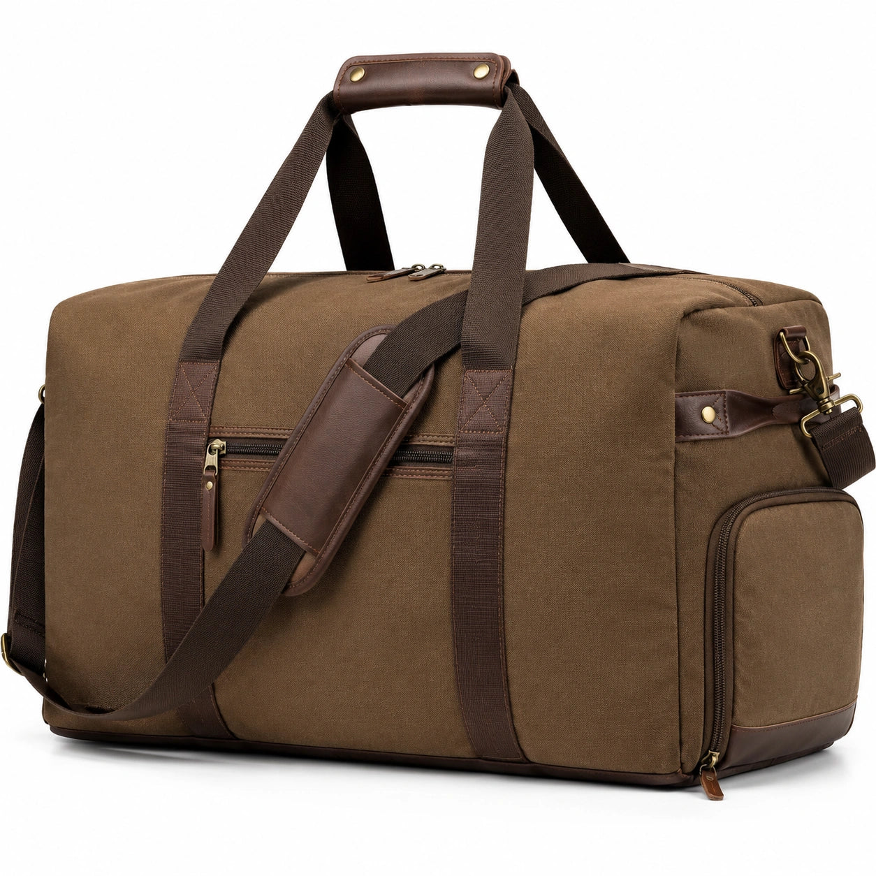 Reisetasche 55 × 28 × 30 cm braunes Textilgewebe mit Besatz in Lederoptik Weekender mit Schultergurt