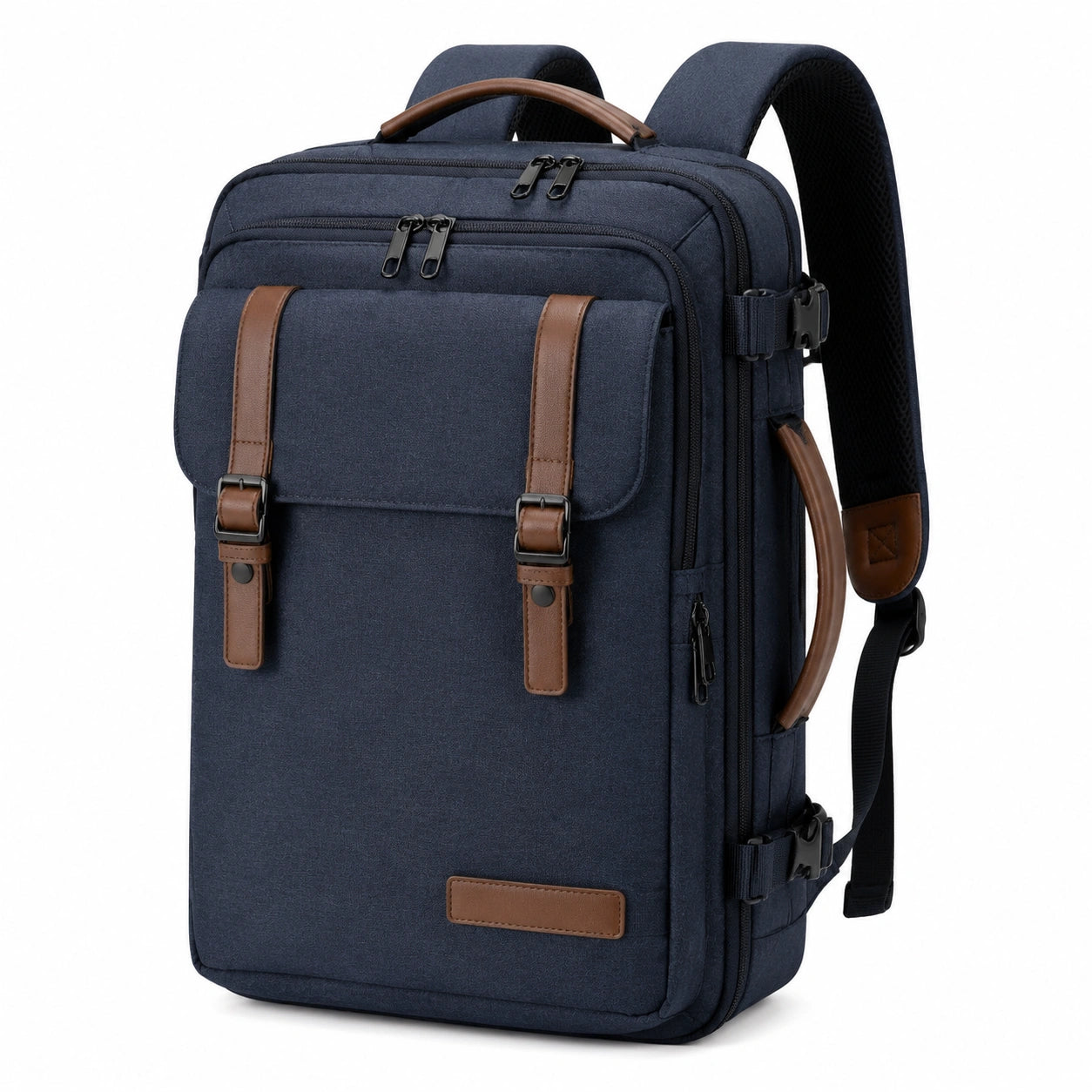 Rucksack 30×16×45 cm aus Textil in Dunkelblau Braun mit Mehrfachfächern für Alltag und Reise