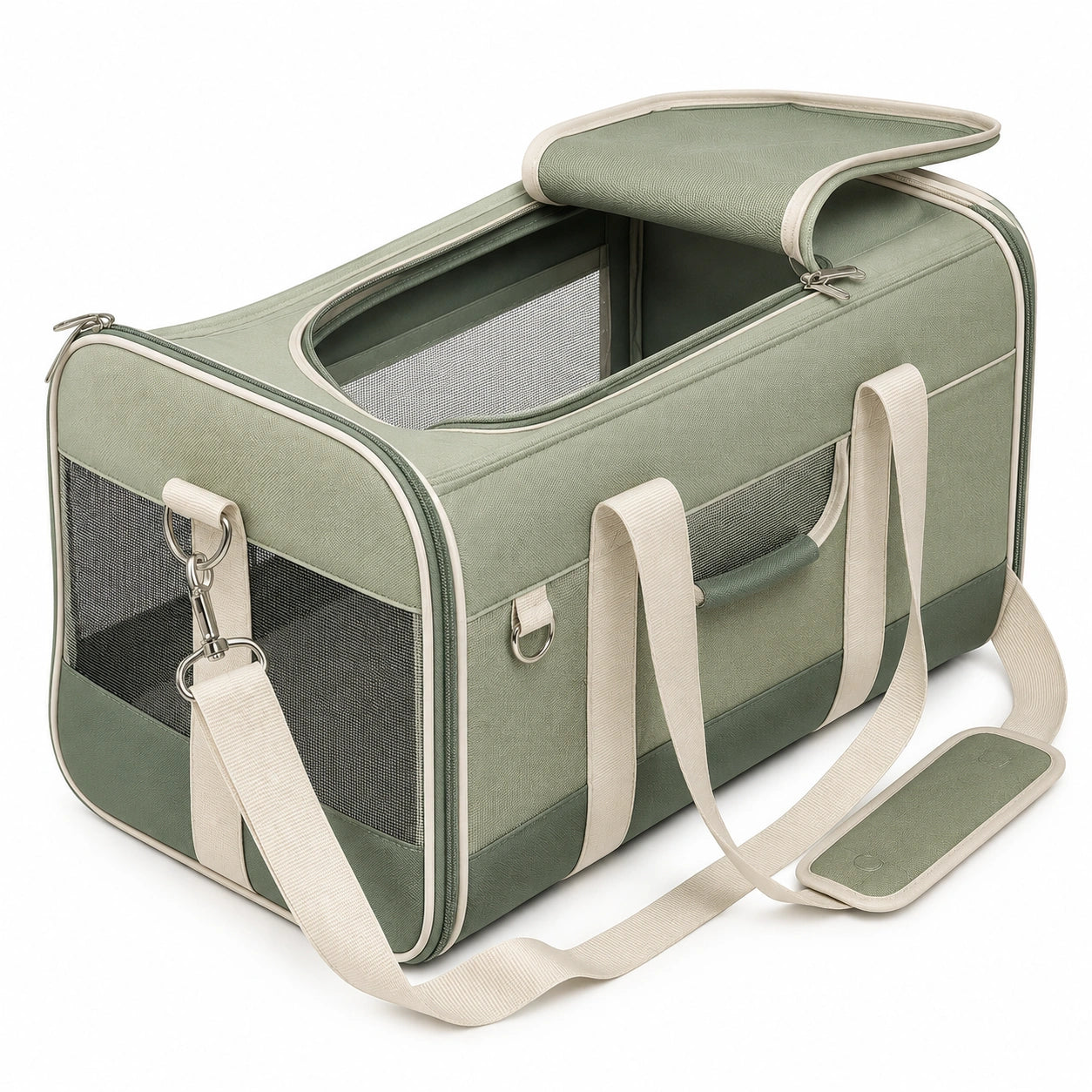 Haustiertransporttasche 45 x 28 x 28 cm Grün Textil mit Netzfenstern und Schultergurt