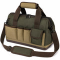 Werkzeugtasche 40 x 18 x 28 cm aus Textilgewebe in Olivgrün Beige mit Schultergurt