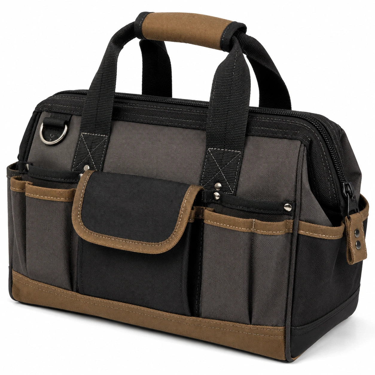 Werkzeugtasche 40 x 18 x 28 cm aus Gewebe Schwarz Braun mit Reißverschluss für Handwerk